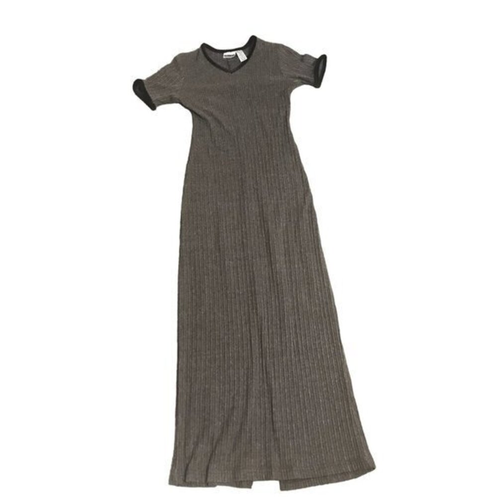 Xhilaration Womens Small Brown Ribbed V Neck Short‎ Sleeve Maxi Dress Slit
